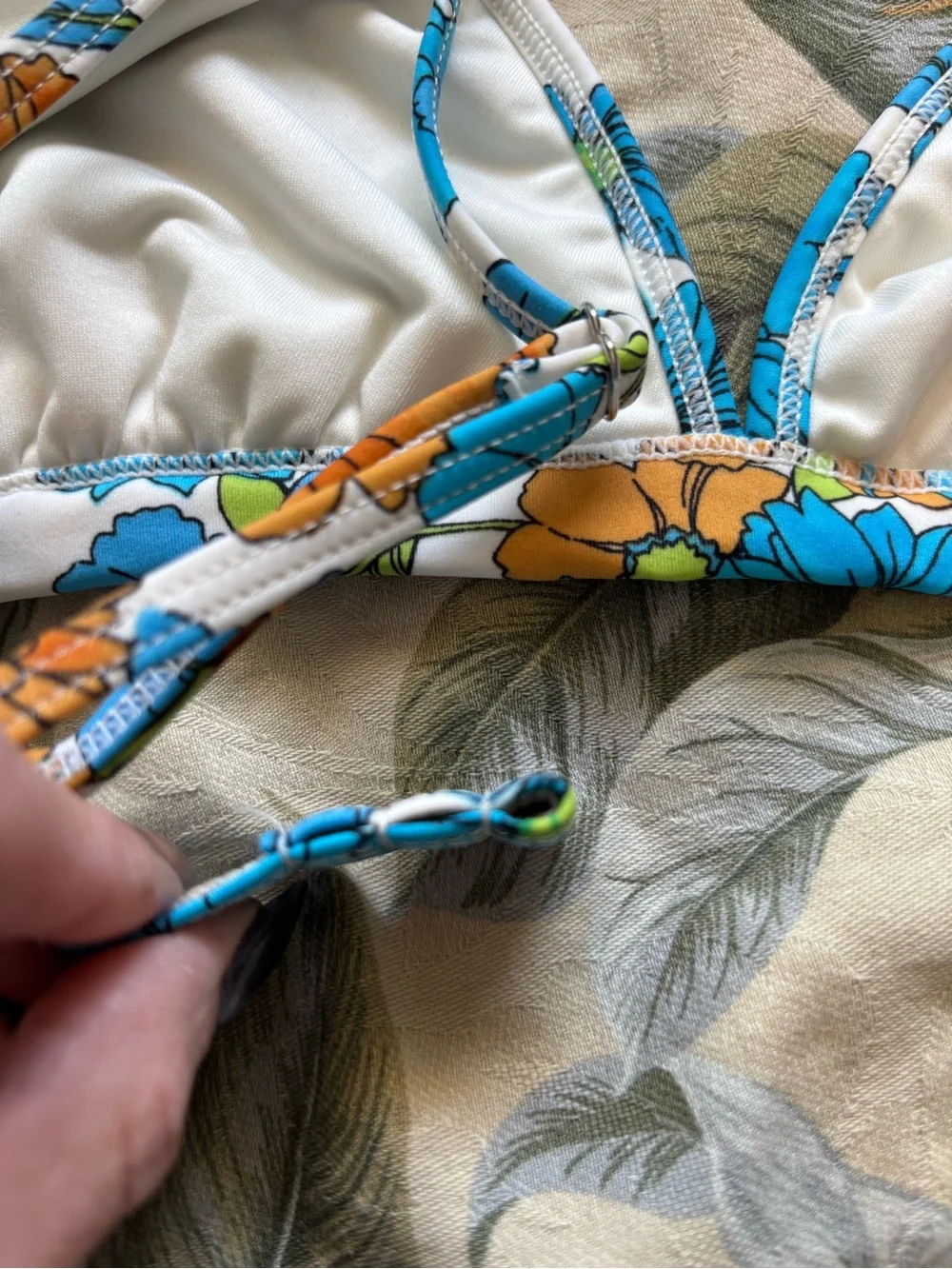 Floral Triangle Bikini Top in Blue & Orange
